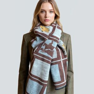 Westrian Cashmere Feel Equestrian Countryside Fox Design Winter Scarf